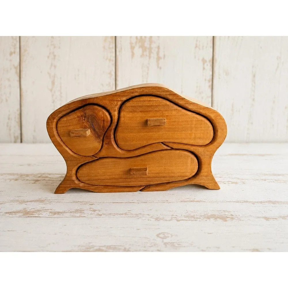 Vintage Tsunami Wooden Bandsaw Jewelry Box Wave Design Handmade Artisan 9